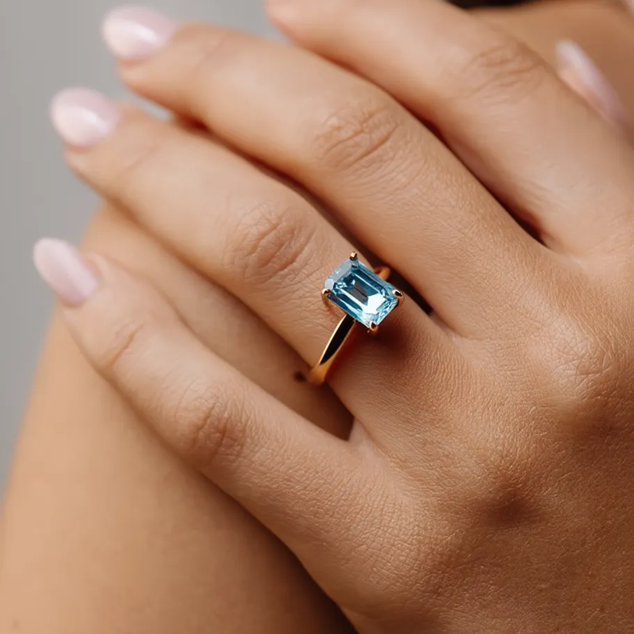 Celia’s Lodestar | 3CT Emerald Cut Aqua Sapphire Solitaire Engagement Ring