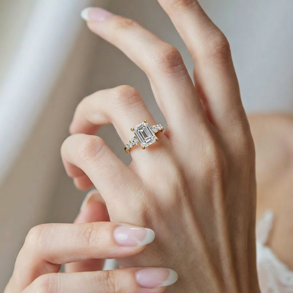 Lyra’s Prism | 3CT Emerald Cut Diamond Engagement Ring