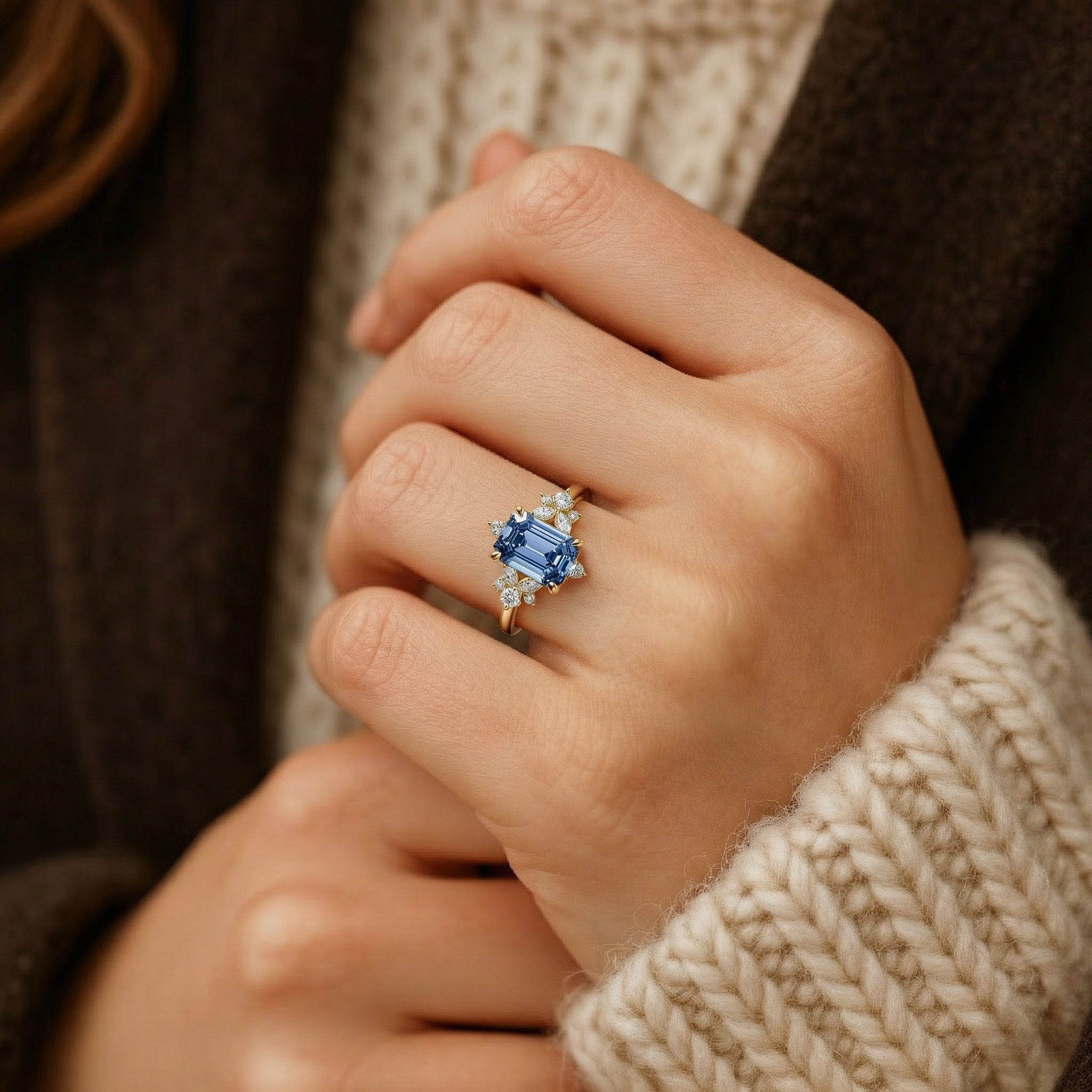 Lyra’s Cadence | 2CT Vintage Emerald Cut Blue Sapphire Ring