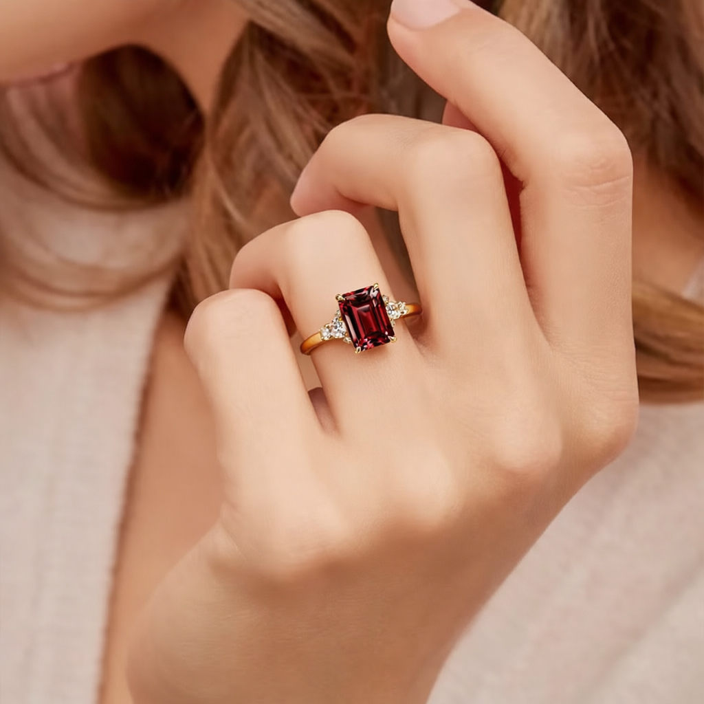 Scarlett’s Crimson | 2CT Emerald Cut Ruby Engagement Ring