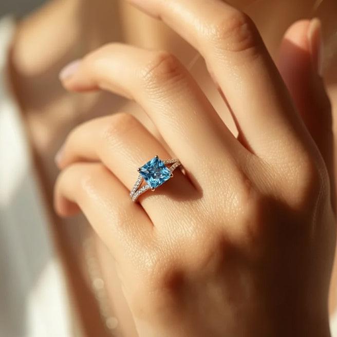 Aurora’s Luminous | Princess Cut Blue Sapphire Engagement Ring