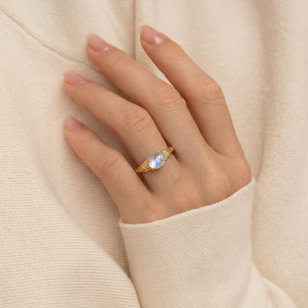 Olive Moon | Solitaire Moonstone Vine Ring
