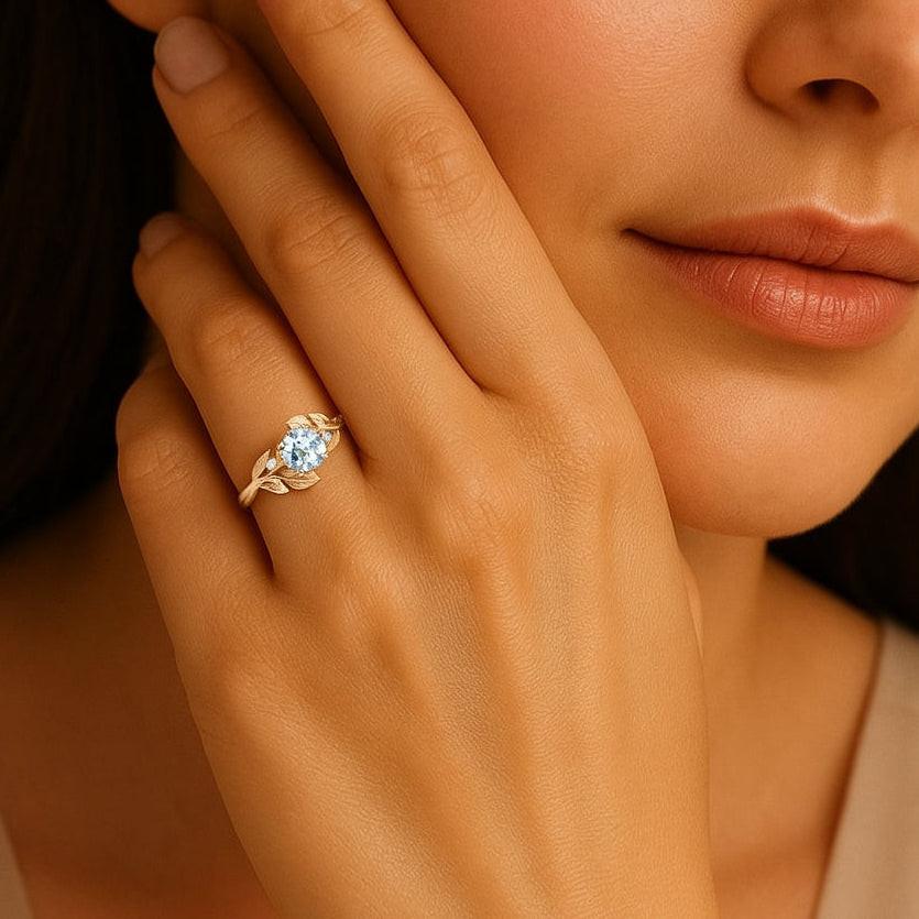 Marina's Ivy | Round Cut Aquamarine Engagement Ring