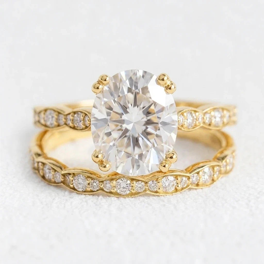 Grace’s Radiance | 3CT Oval Moissanite Bridal Set 2pcs