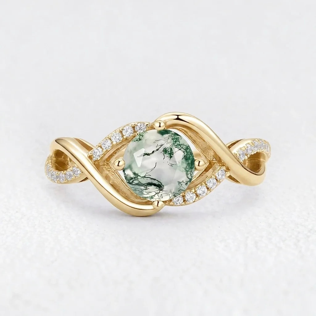 Seraphina’s Epoch | Round Moss Agate Engagement Ring
