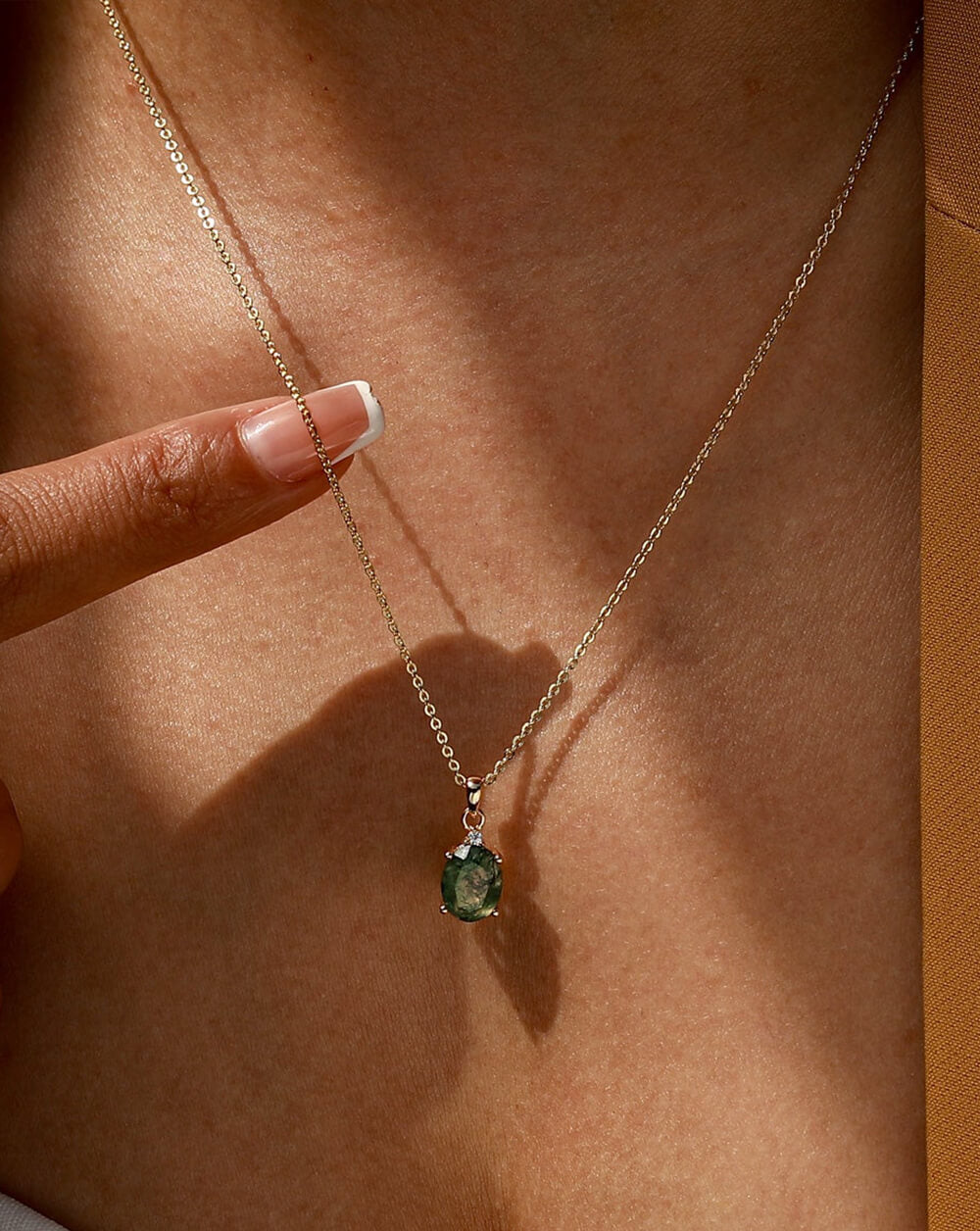 Luna Vessel Silver Moss Agate Pendant Necklace - View 2