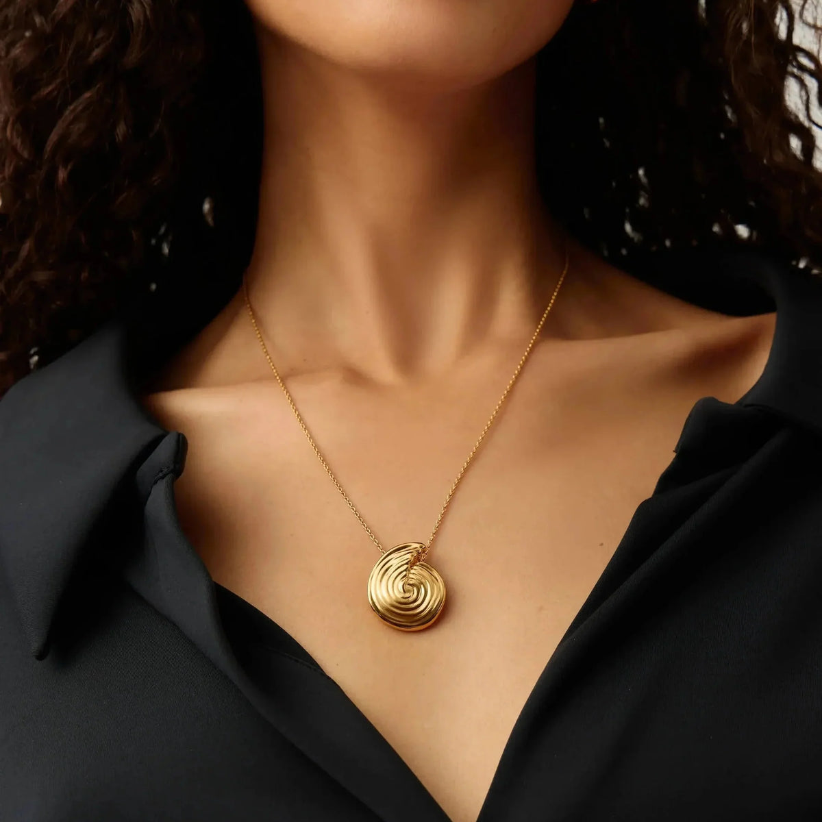 18K Gold Vermeil Spiral Large Pendant Necklace - View 2