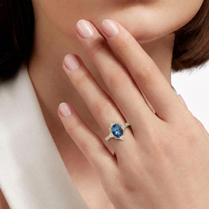 Aurelia’s Prism | Oval London Blue Topaz & Moissanite Art Deco Ring