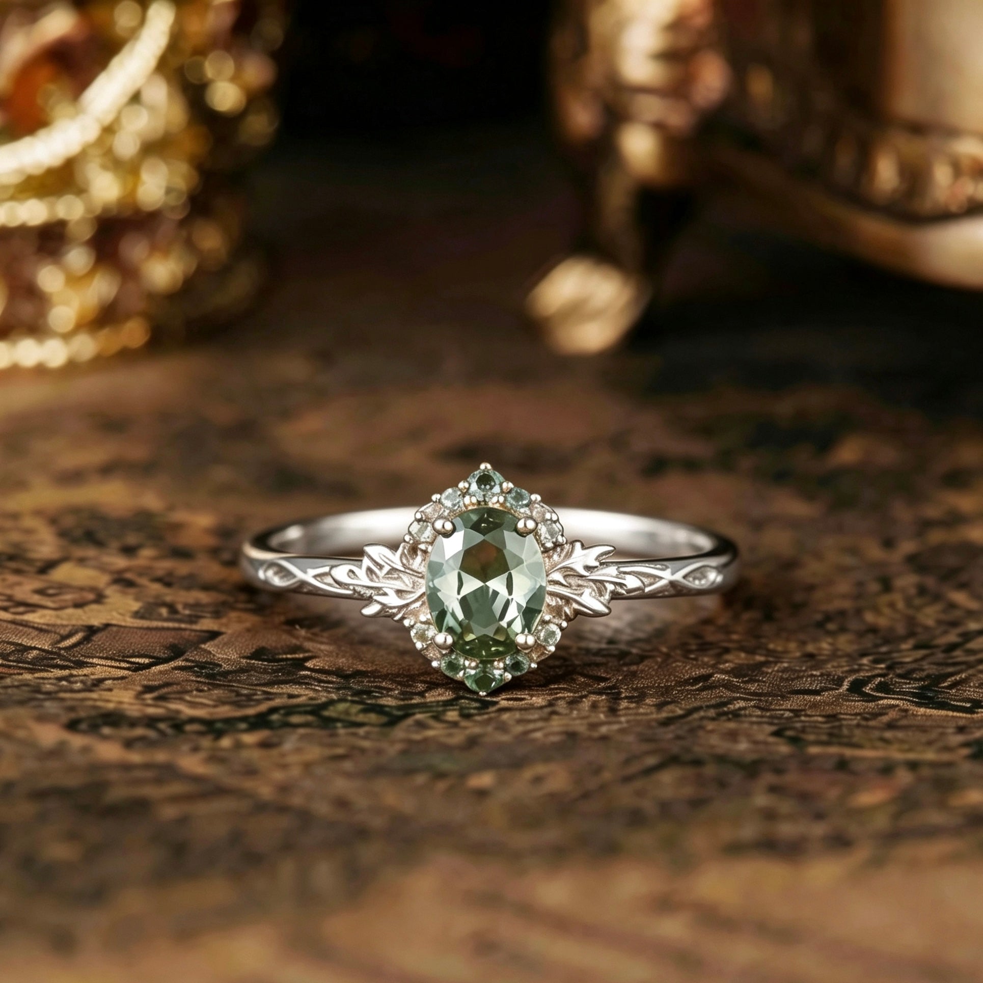 Leaf Inspired | 1.5ct Lab-grown Green Sapphire Leaf Engagement Ring