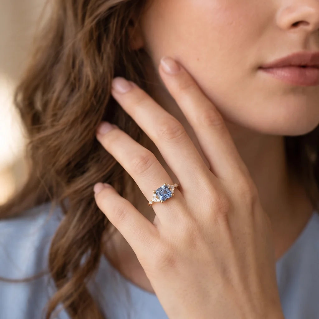 Eleonora’s Azure | 2CT Asscher Sapphire Solitaire Engagement Ring