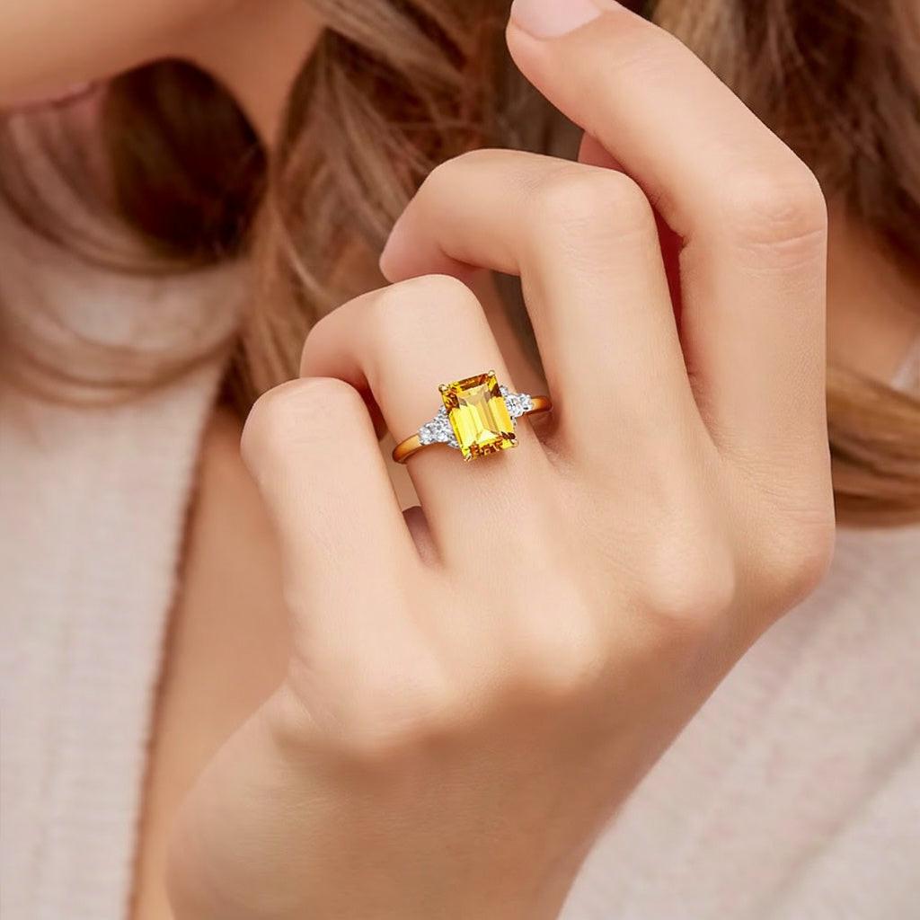 Sienna's Amber | 3CT Emerald Cut Yellow Gemstone Ring