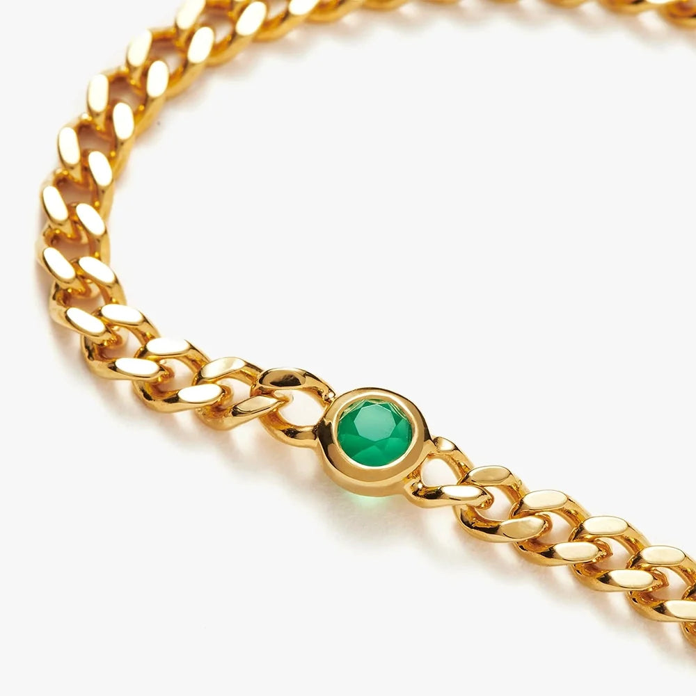 May Birthstone Chain Bracelet | 18K Gold Plated Vermeil/Green Onyx