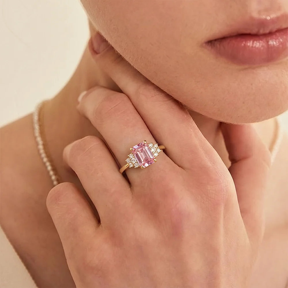Aurora’s Promise | 2CT Emerald Cut Pink Sapphire Engagement Ring
