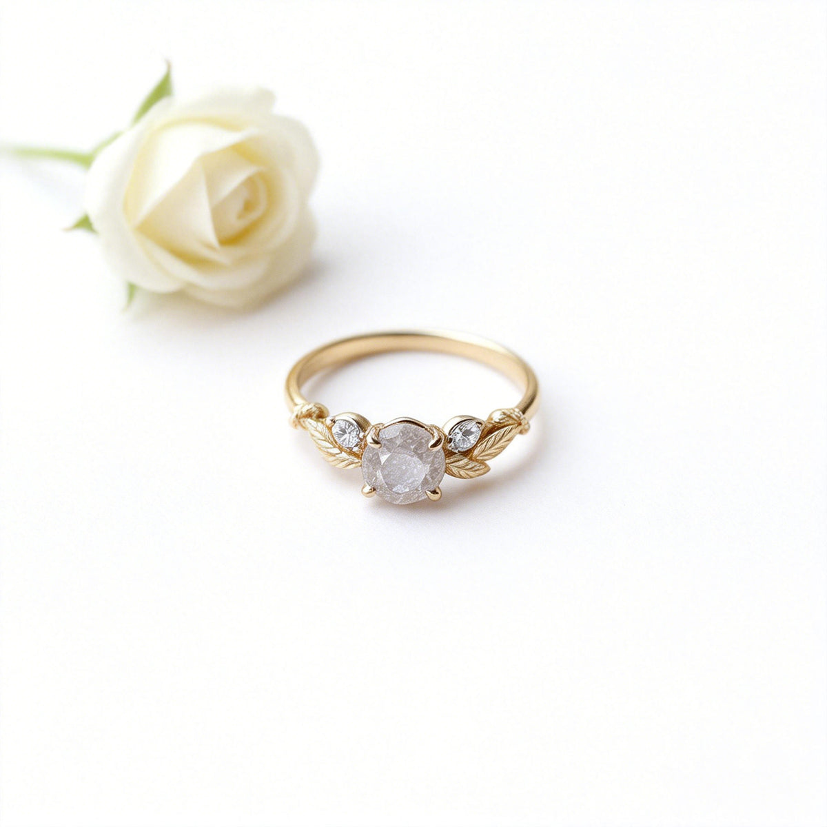 Floral Vine Salt and Pepper Diamond Engagement Ring - View 2