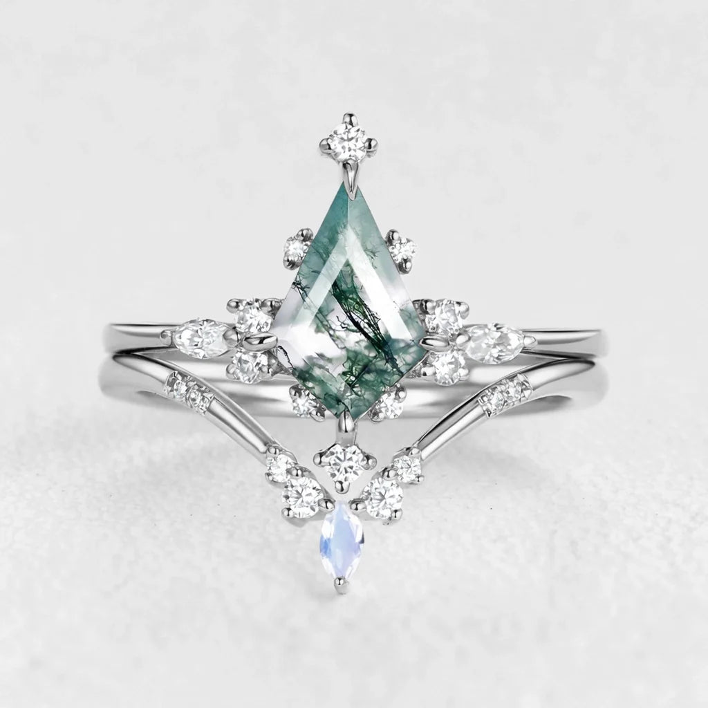 Seraphina’s Essence | Kite Moss Agate with Moonstone Bridal Duo - View 3