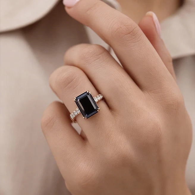 Selene’s Shadow | 3CT Emerald Cut Onyx Engagement Ring