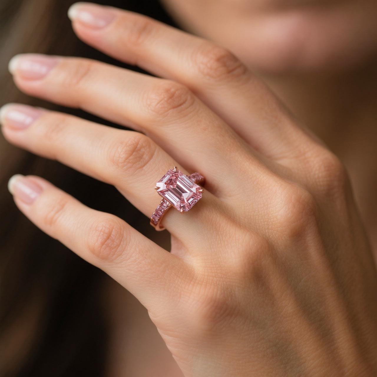 Elara’s Devotion | 3CT Emerald Cut Pink Sapphire Solitaire Engagement Ring