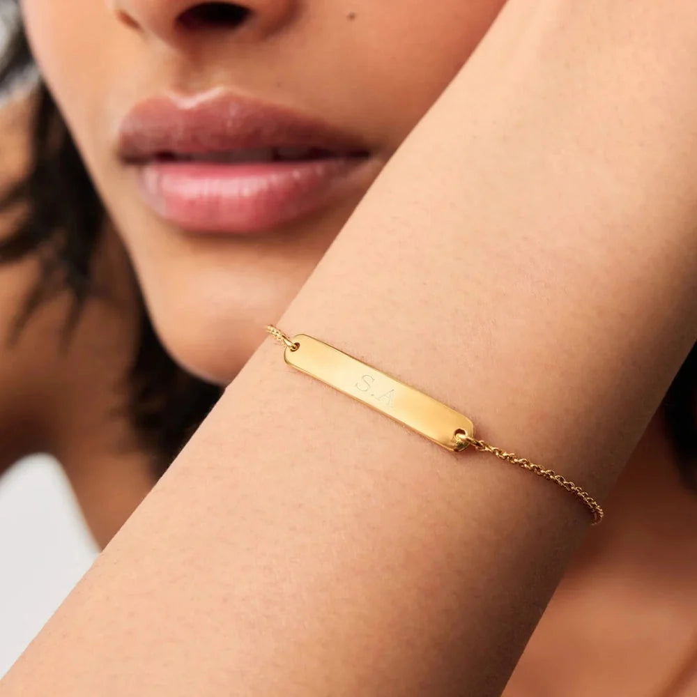 18K Gold Vermeil Engravable Bar Chain Bracelet