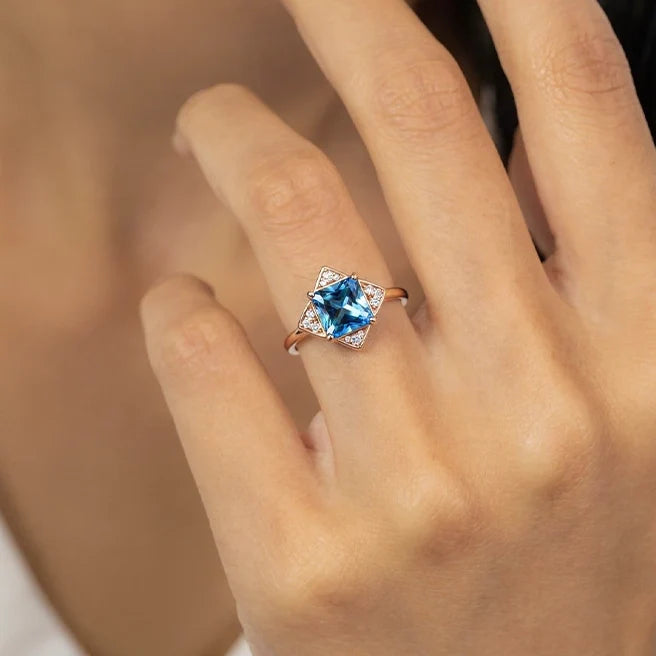 Diana's Grace | 1CT Vintage Princess Cut Blue Sapphire Ring