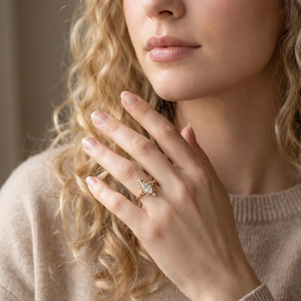 Aurora’s Swirl | 1CT Marquise Diamond Filigree Engagement Ring