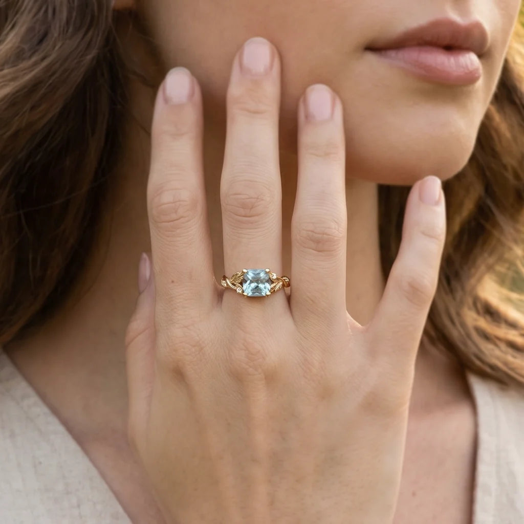 Marina's Cove | Cushion Cut Aquamarine Engagement Ring