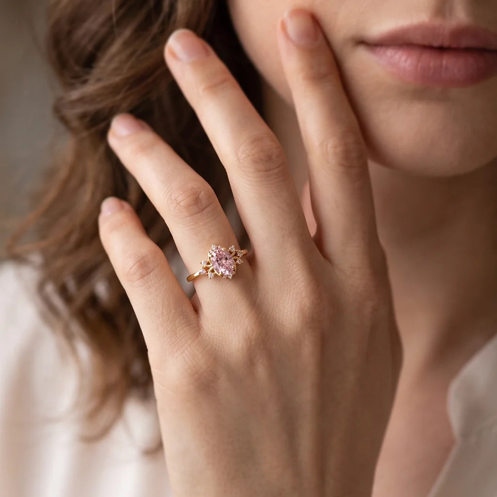 Elysia’s Dawn | Oval Pink Sapphire Vintage Engagement Ring