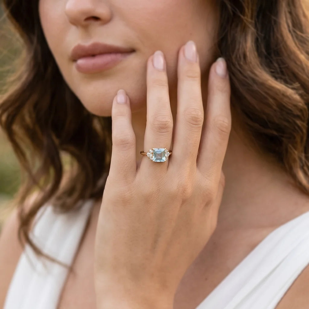 Alexandra’s Serenity | 1.5CT Asscher Cut Aquamarine Engagement Ring