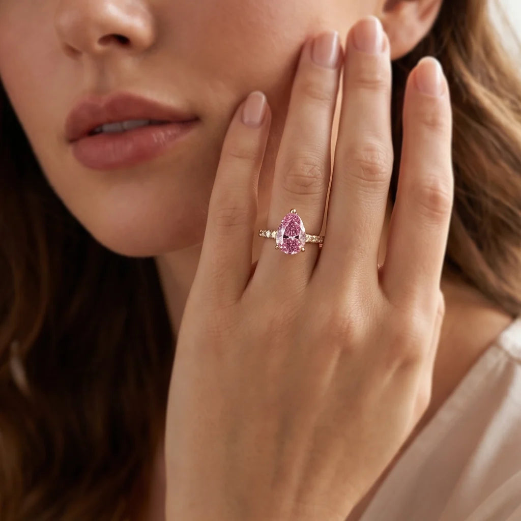 Aurora’s Promise | 3CT Pear Cut Pink Sapphire Solitaire Engagement Ring