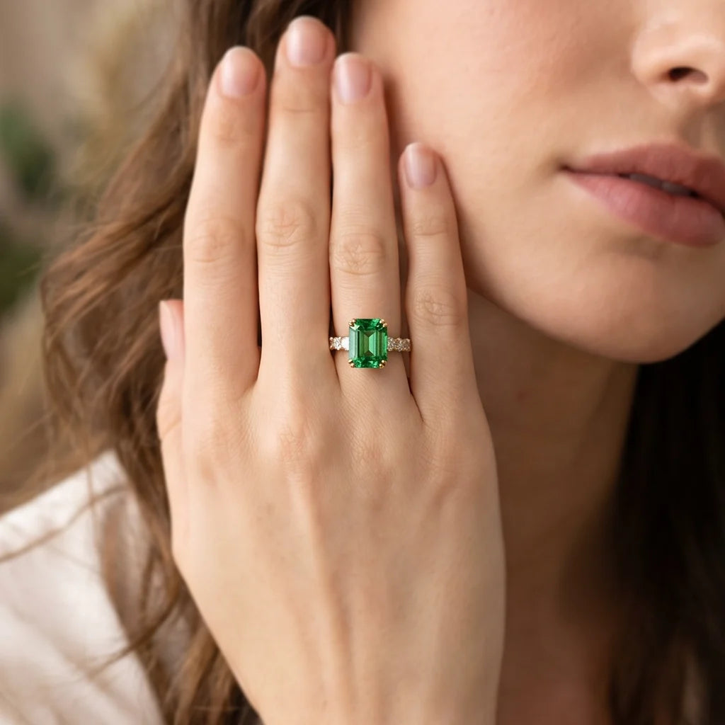 Elara’s Greenwood | 3CT Green Emerald Solitaire Engagement Ring