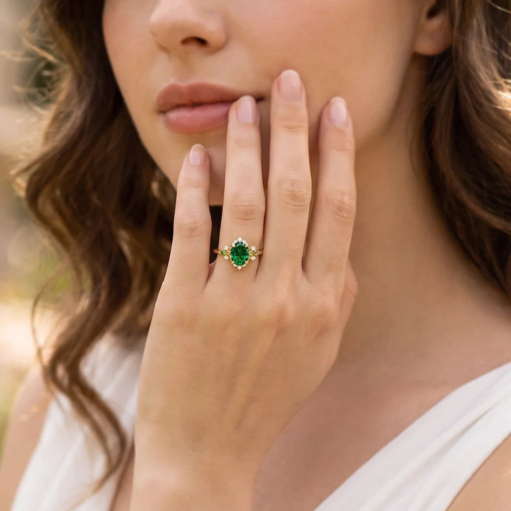 Elysia’s Verdure | Oval Vintage Green Sapphire Engagement Ring