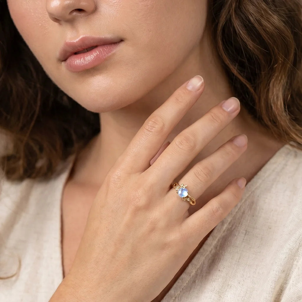 Luna’s Twig | Round Moonstone & Organic Vine Ring