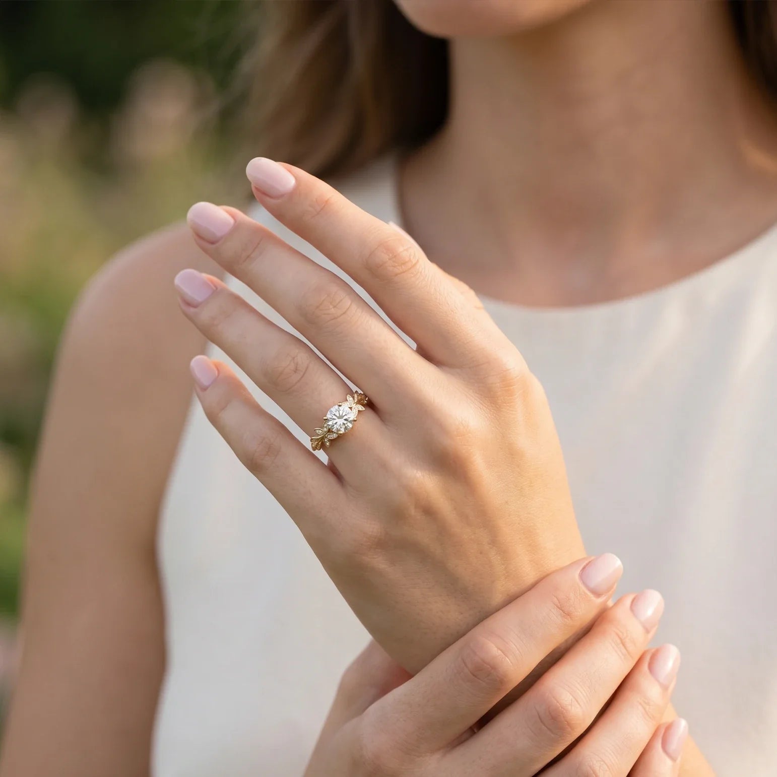 Flora’s Sprig | Round Cut Diamond Leafy Engagement Ring