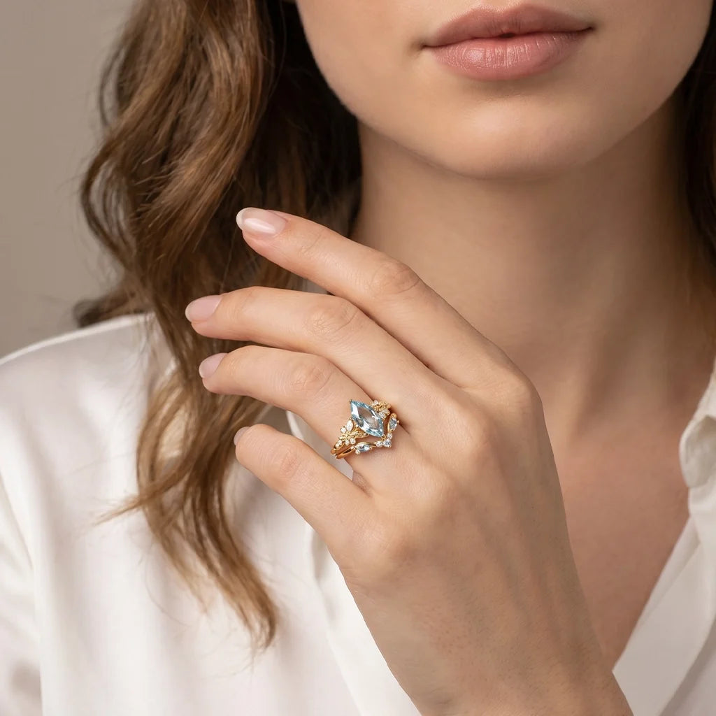 Marina’s Tide | Marquise Aquamarine Bridal Set 2pcs