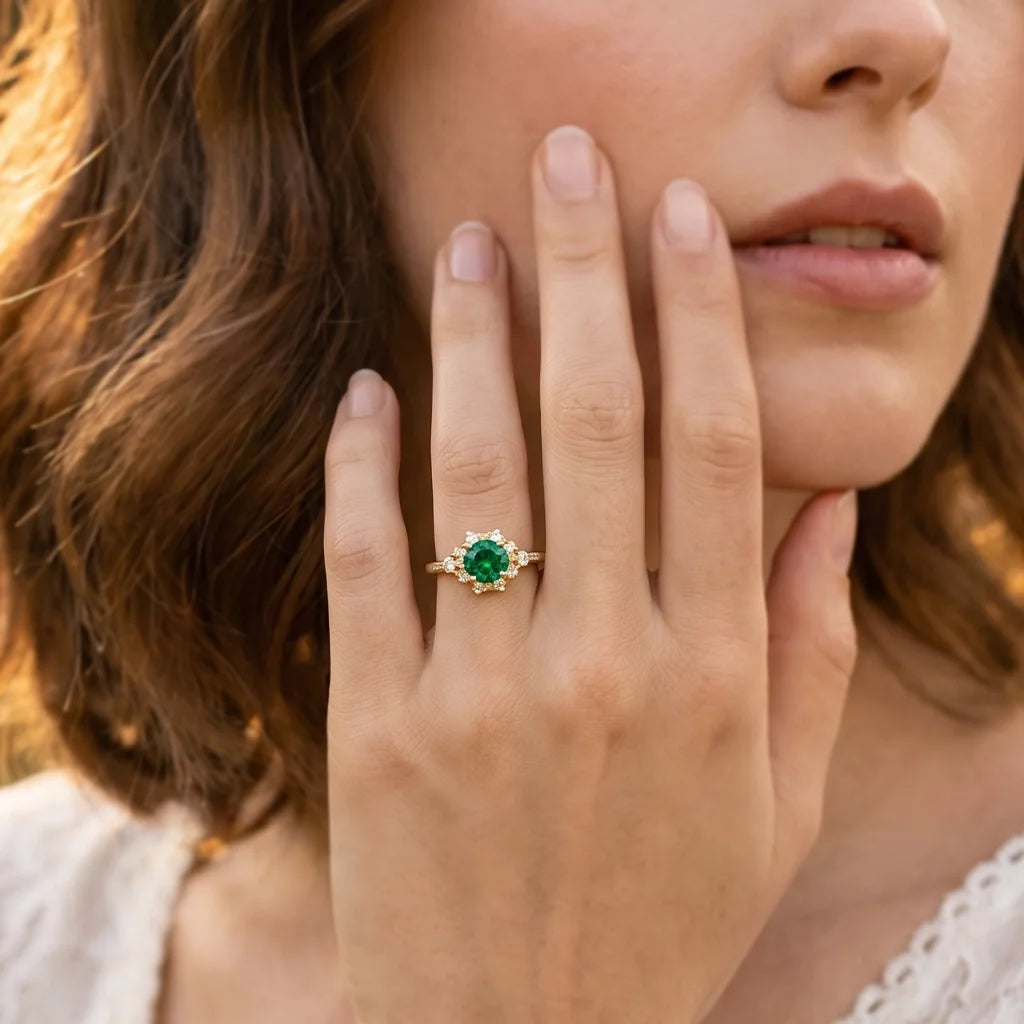 Aria’s Breeze | Round Green Sapphire Engagement Ring