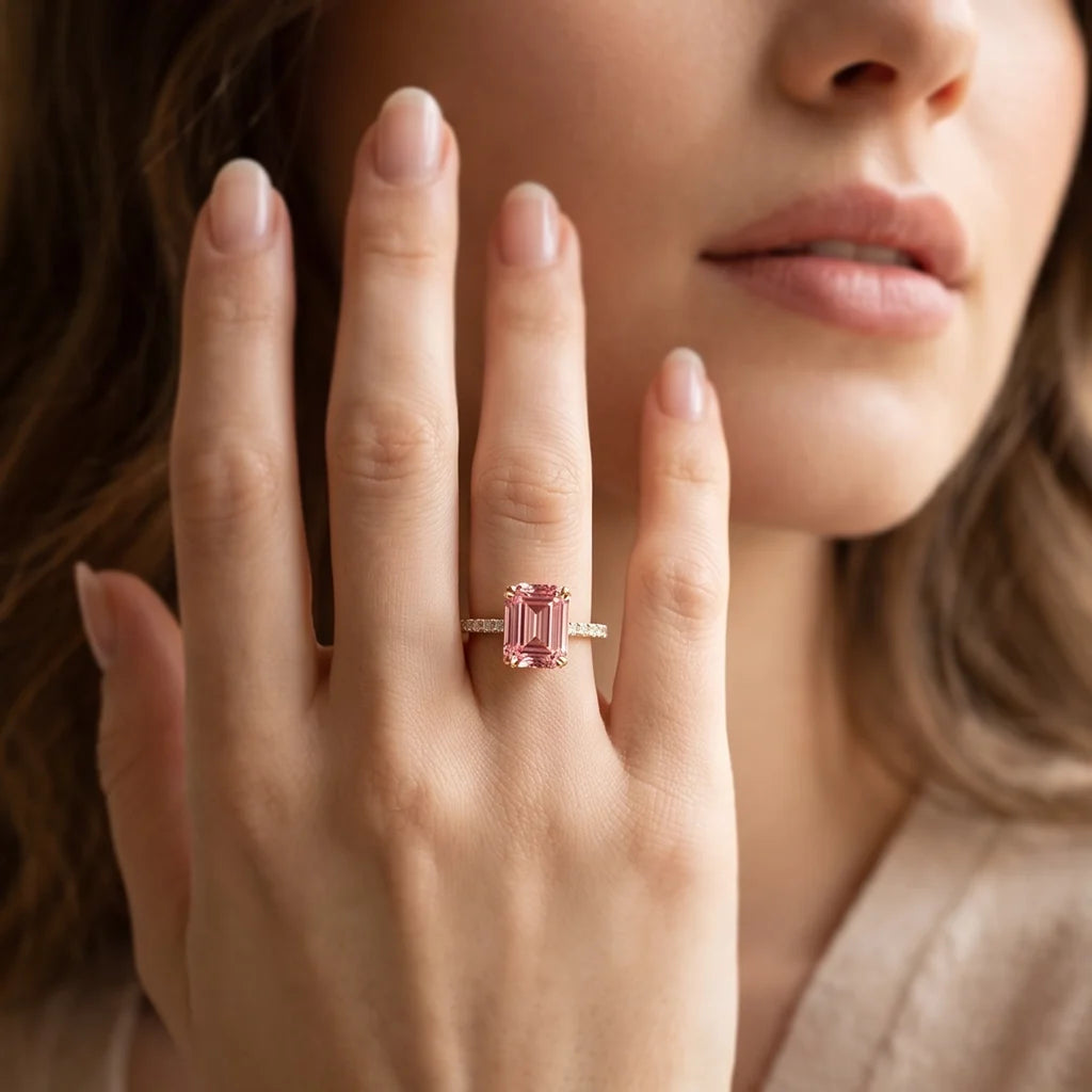 Celia‘s Grace | 2CT Emerald Cut Pink Sapphire Engagement Ring