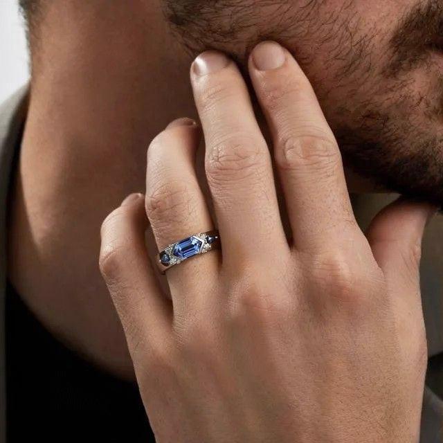 Cobalt Hexagon | Long Hexagon Sapphire Cluster Men's Band