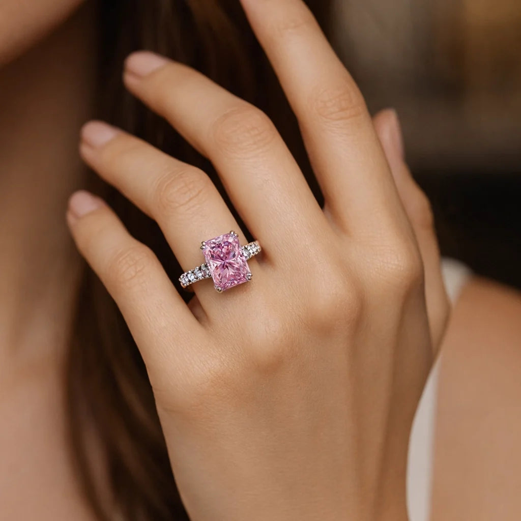 Elara‘s Facet | 3CT Radiant-Cut Pink Sapphire Engagement Ring