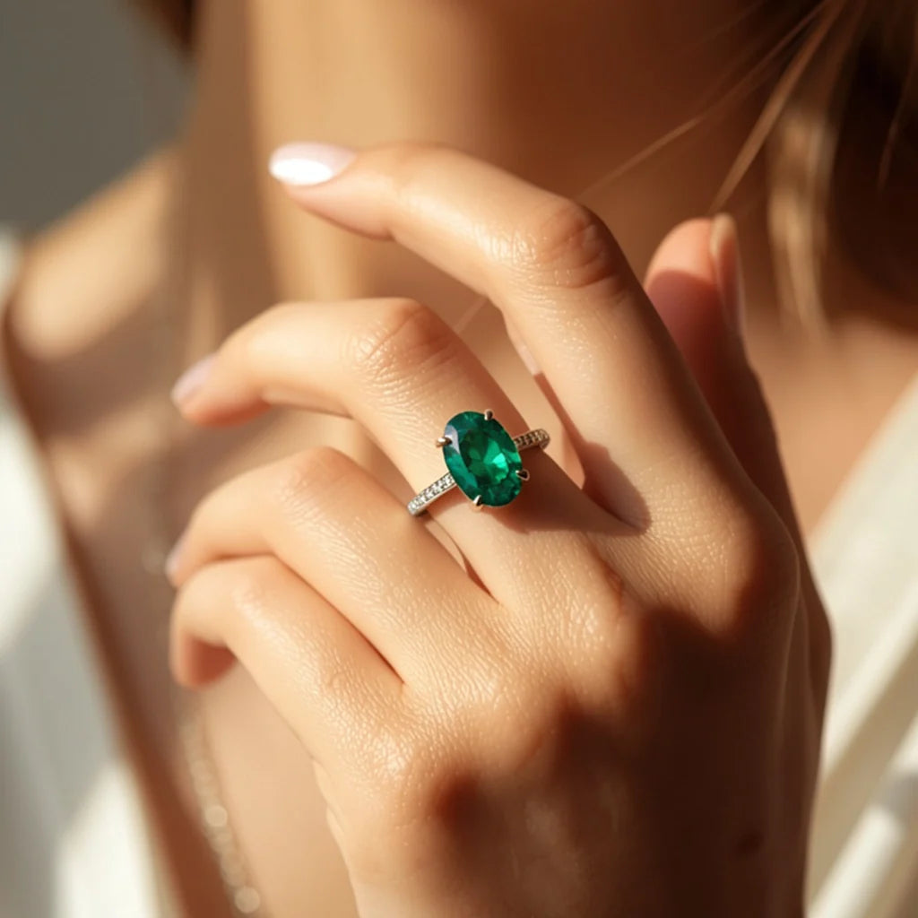 Thalia’s Verdure | 2CT Oval Green Sapphire Engagement Ring