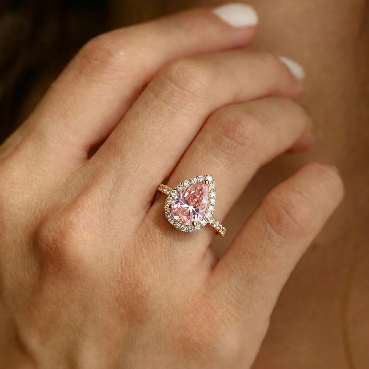 Stella’s Spark | 3CT Pear Cut Pink Sapphire Engagement Ring