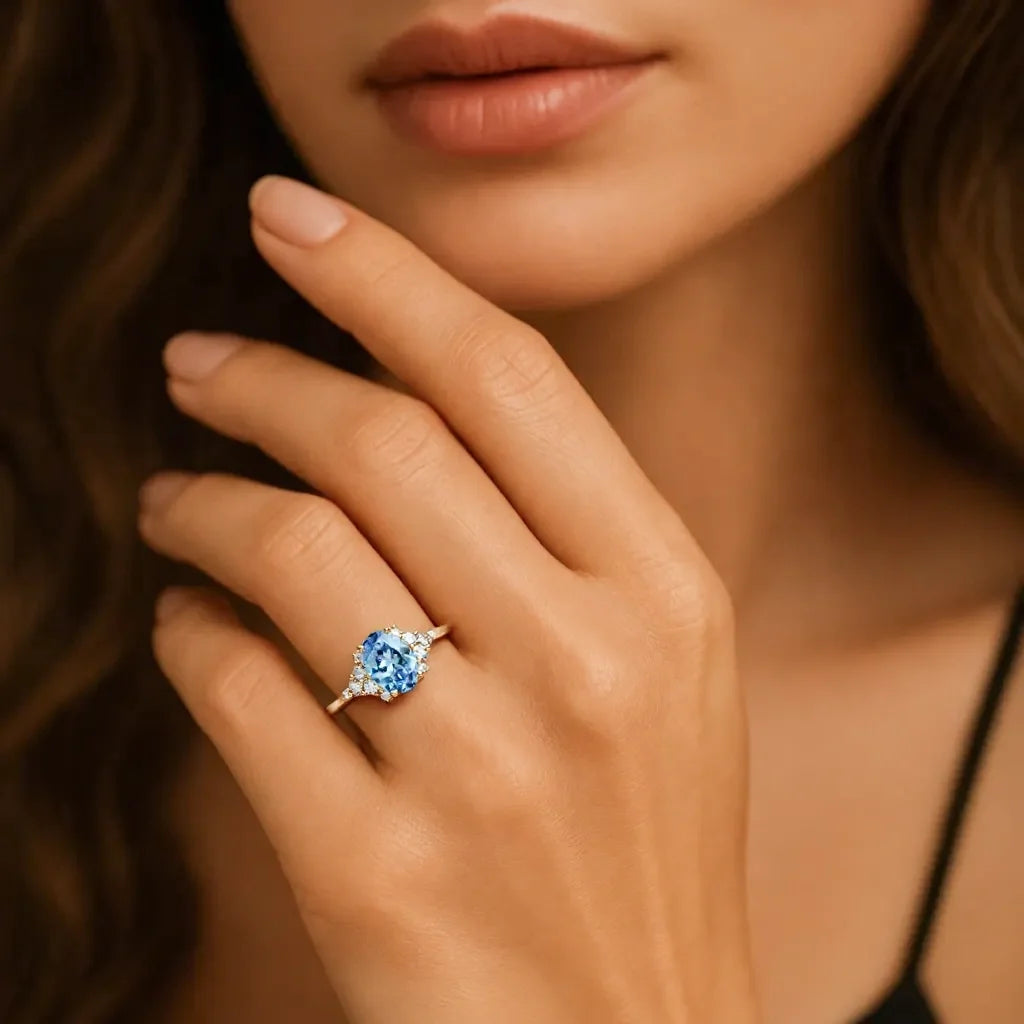 Celeste’s Tide | 2CT Oval Aquamarine Solitaire Engagement Ring