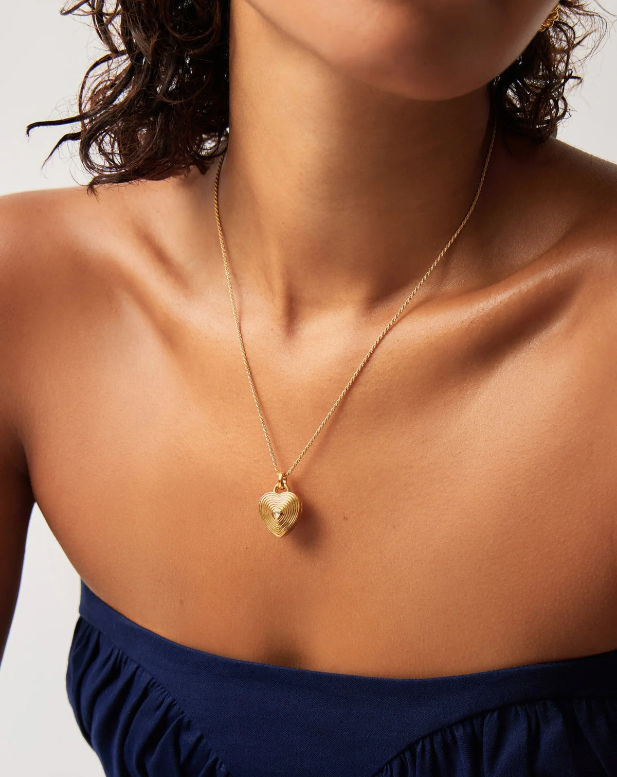Engravable Heart Ridge Locket Pendant Necklace | 18K Gold Vermeil/Rainbow Moonstone - View 2
