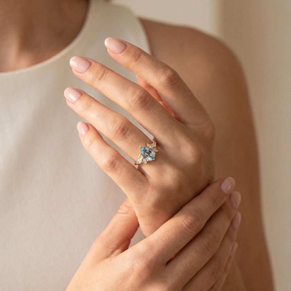 Nerida’s Tear | Pear Cut Aquamarine Classic Engagement Ring