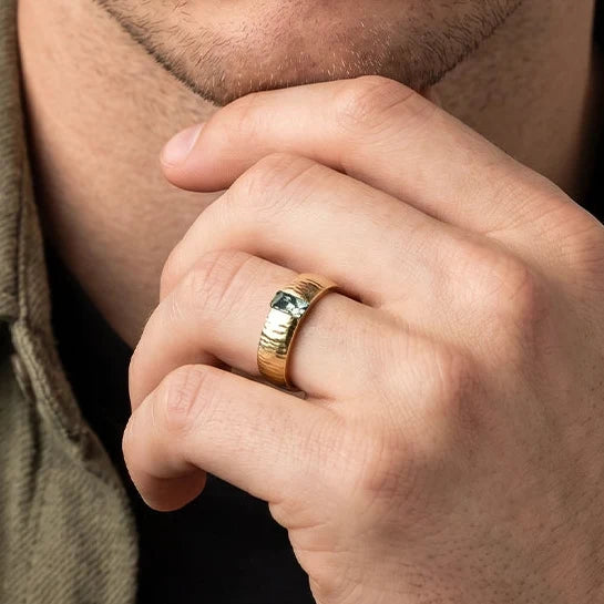 Silas’s Inlay | Moss Agate Textured Men's Wedding Band