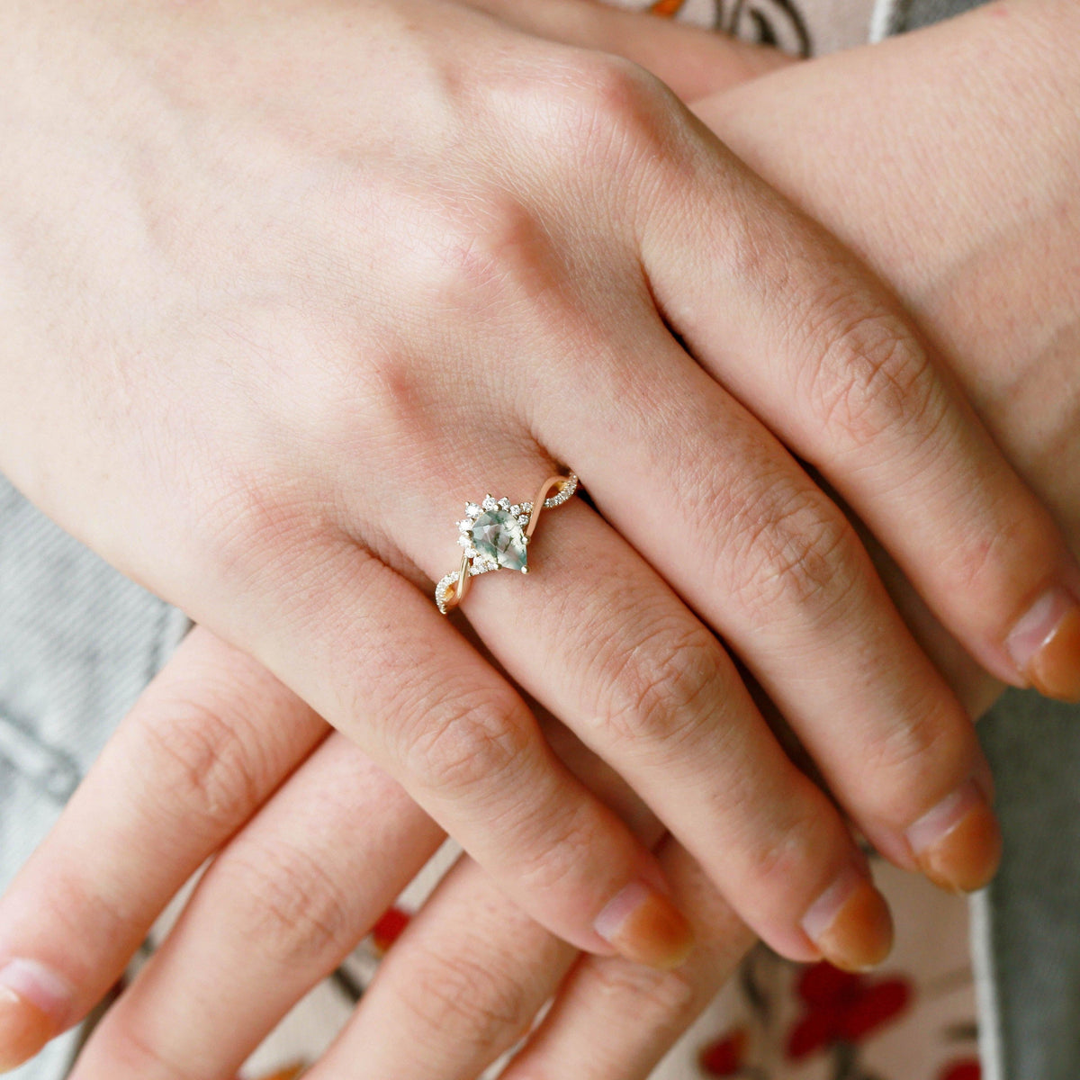 Barbara’s Grove | Pear Moss Agate Infinity Engagement Ring - View 2