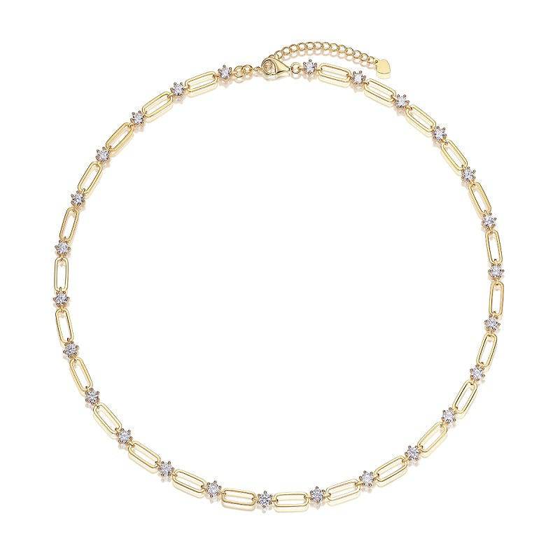 Golden Dainty Floral Station Necklace In Silver Moissanite - View 3