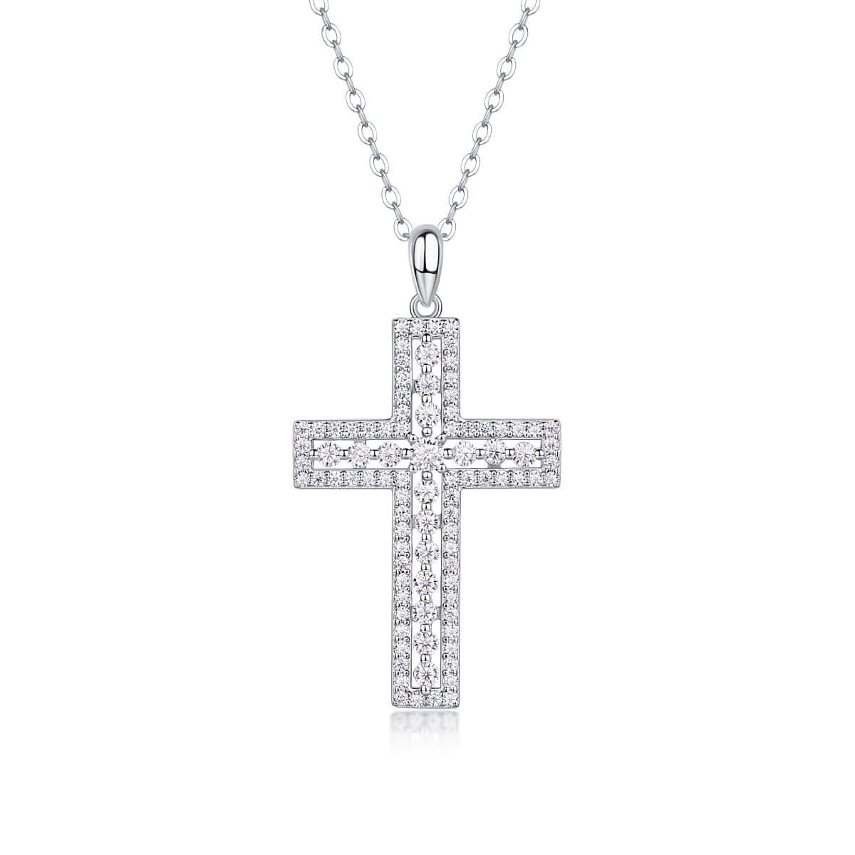 Minimal Cross Pendant Necklace In Silver Moissanite - Unisex