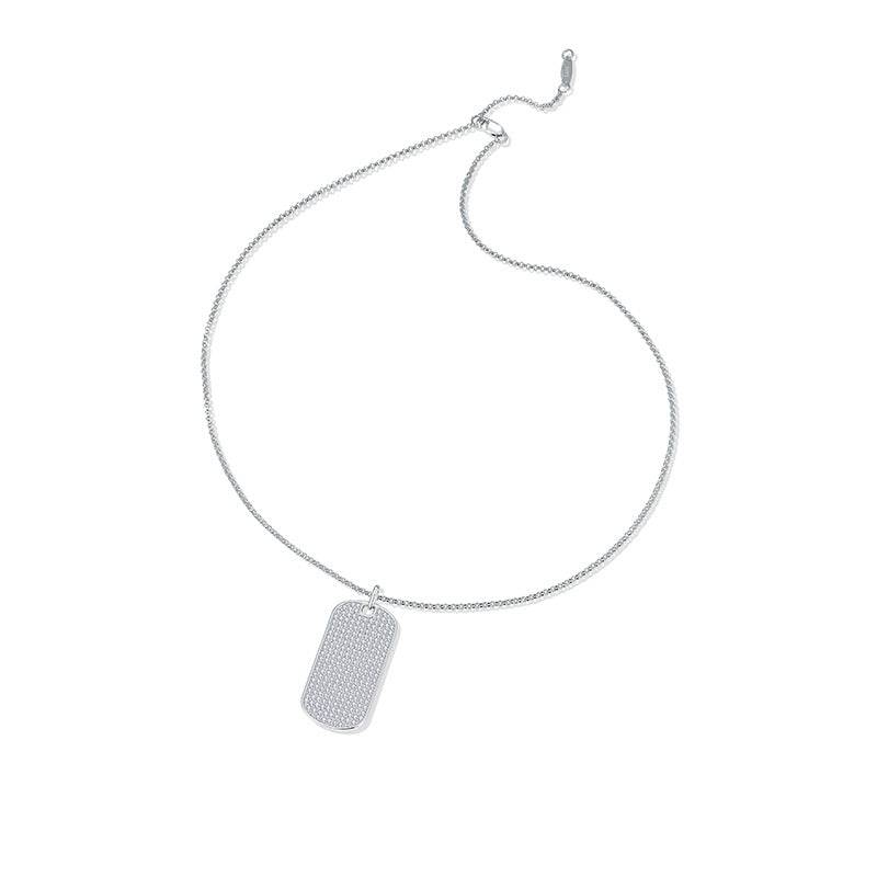 Pavé Dog Tag Statement Pendant Necklace In Silver Moissanite - View 3