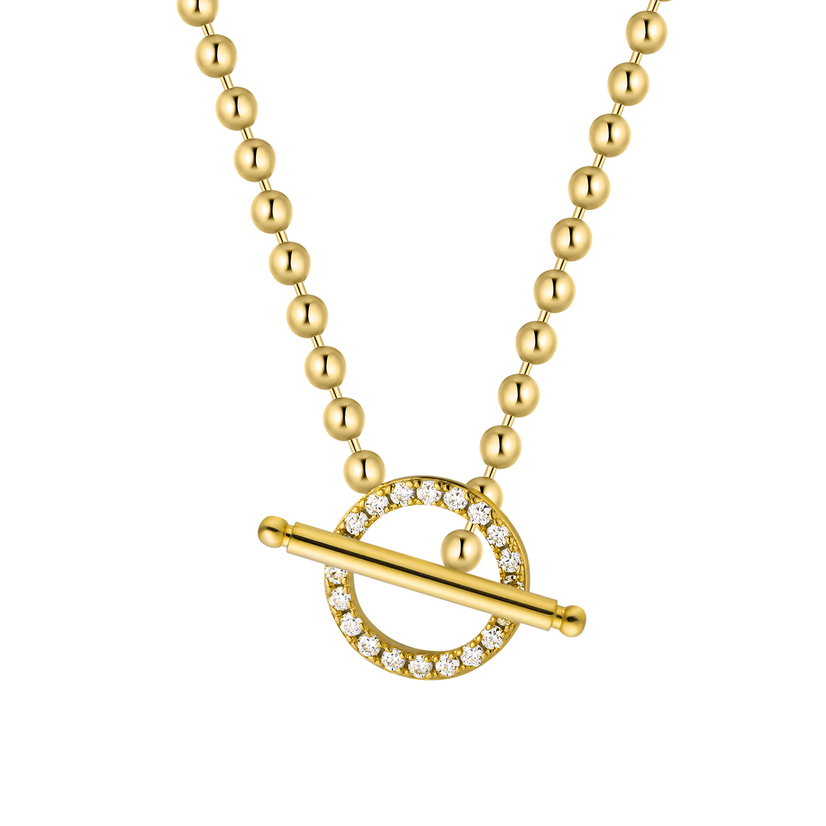 Classic Gold Beaded Bar Lariat Toggle Necklace In Silver Moissanite - View 3