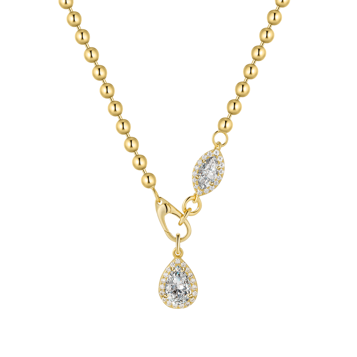 Gold Beaded Chain Pendant Necklace In Silver Moissanite - View 3