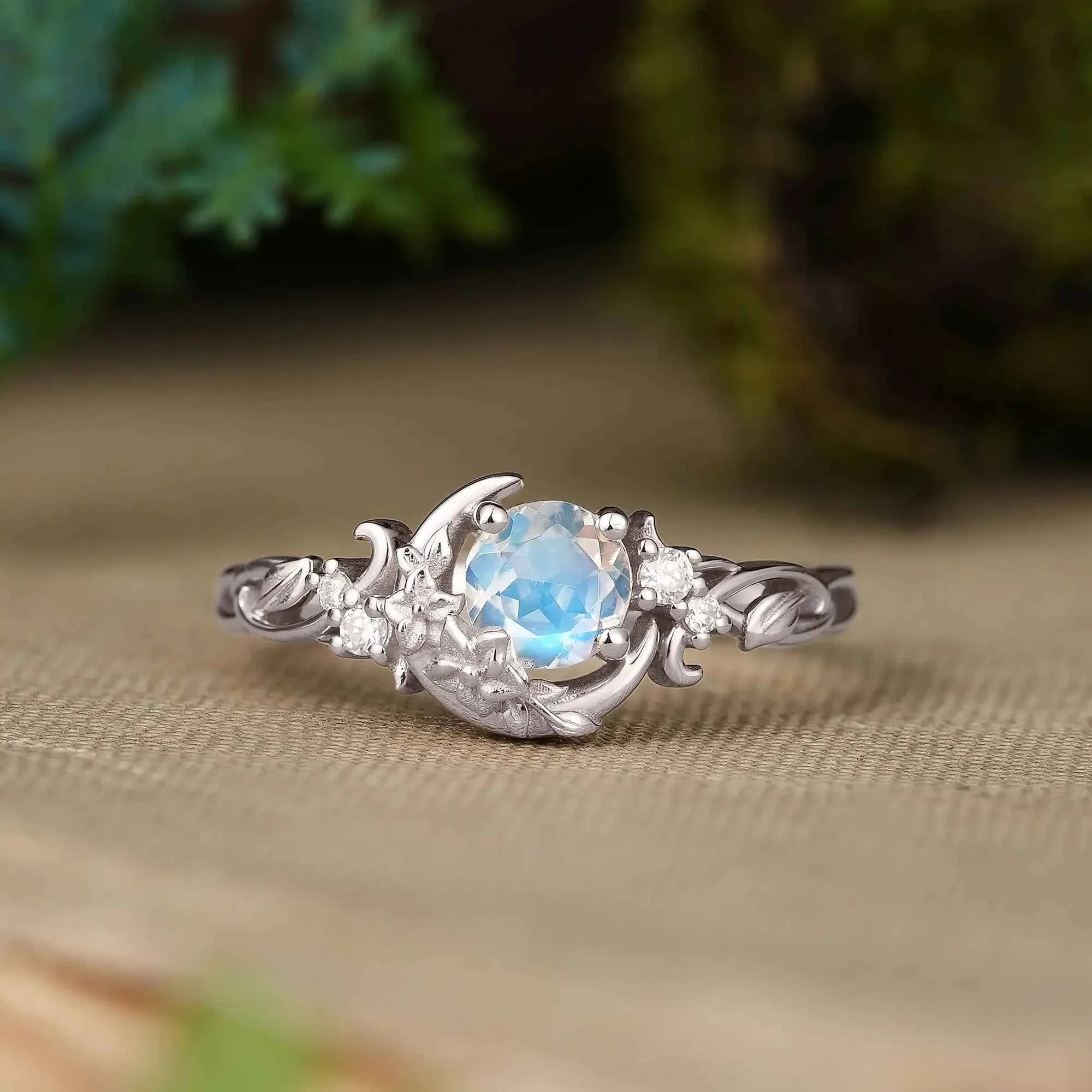 Moonstone Nature Inspired Celestial Engagement Ring - Lunelle | Nartya